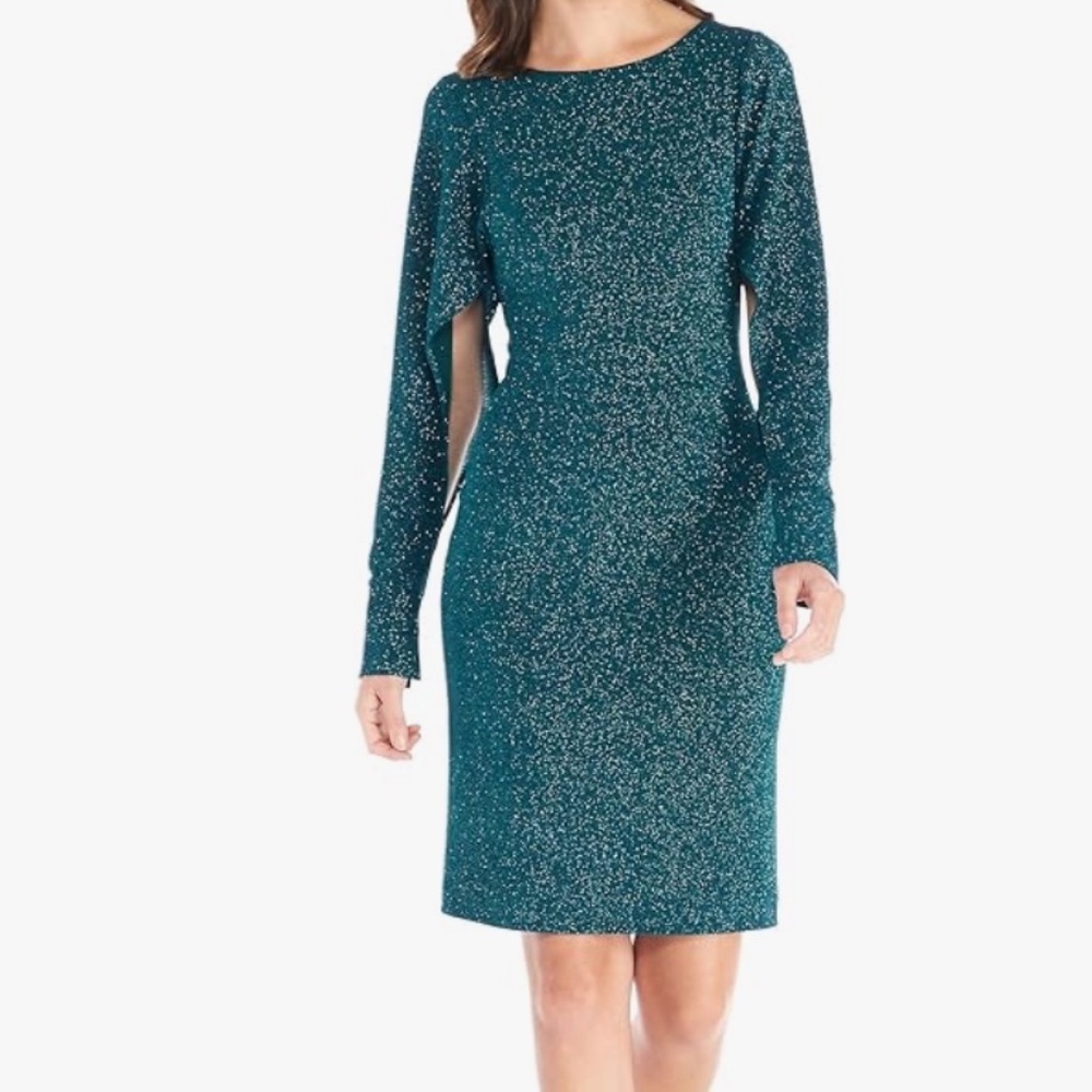 Calvin Klein Women's Long Sleeve Sparkle Textured Knit Sheath Dress, Emerald